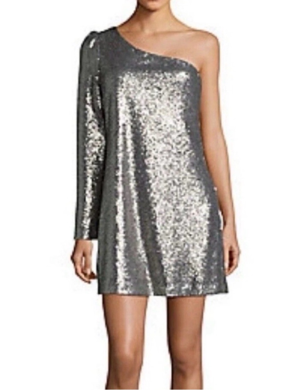 Highline Collective Silver One Shoulder Sequin Party Cocktail Dress Small